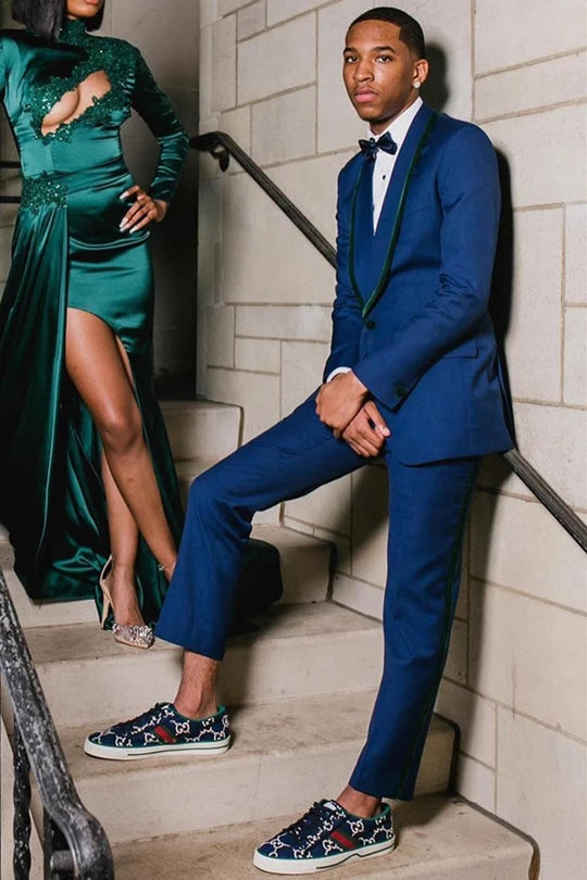 Shawl Lapel 2-piece Single Breasted Navy Blue Suit