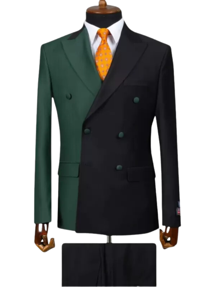 2 Piece Double Breasted Peaked Lapel Men Suits Green