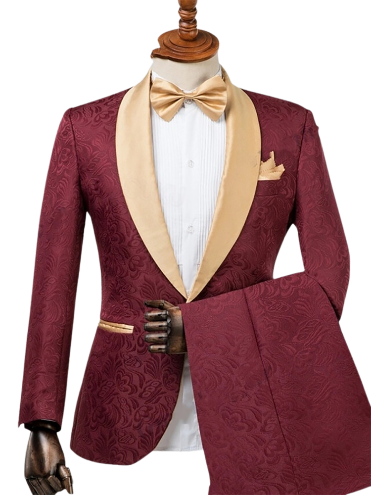 2 Piece Single Breasted Shawl Lapel Suits Red