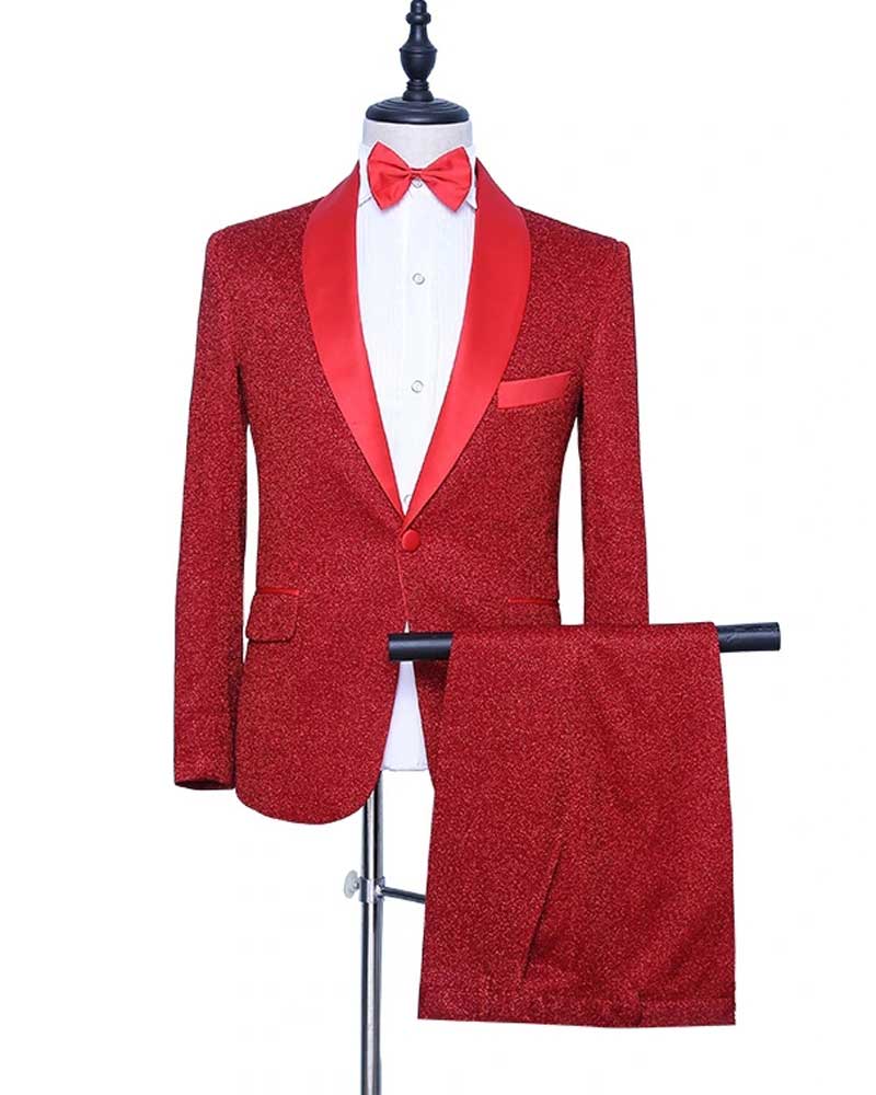 Sharkling Red Shawl Lapel Single Breasted Two-piece Men Suit for Prom Wedding Suits