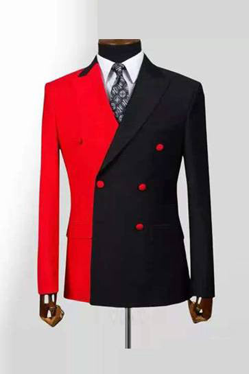Black/Red Double-breasted Peak Lapel Jacket