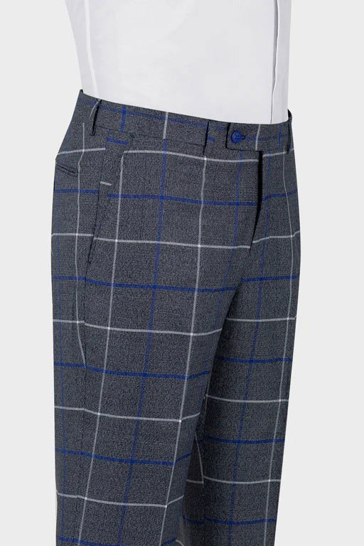 Blue 2 Piece Plaid One-button Suit