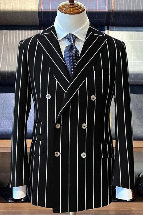 Black Stripe 2-piece Peak Lapel Suit for Prom