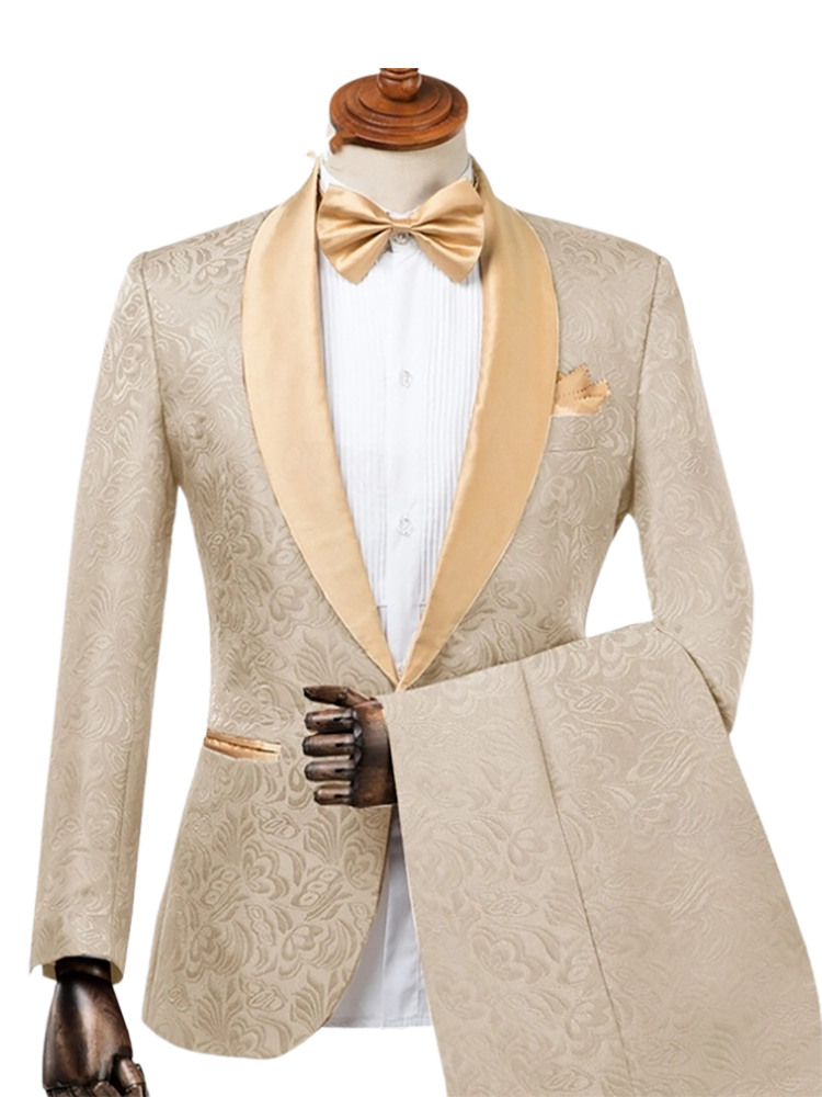 2 Piece Single Breasted Shawl Lapel Suits Beige