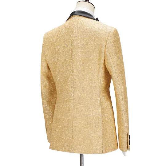 Andrew Sparkly Golden Shawl Lapel Single Breasted Prom/Wedding Suits