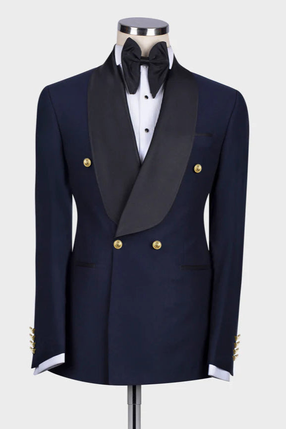 Dark Navy Double-breasted 2-piece Shawl Lapel Tuxedos