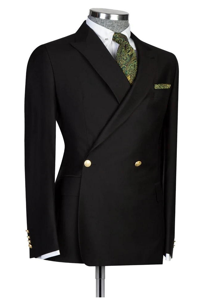 2 Piece Peak Lapel Black Double Breasted Suit