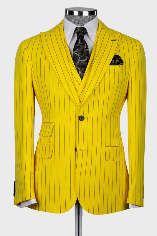 Stripe Peak Lapel 3-piece Suit in Yellow