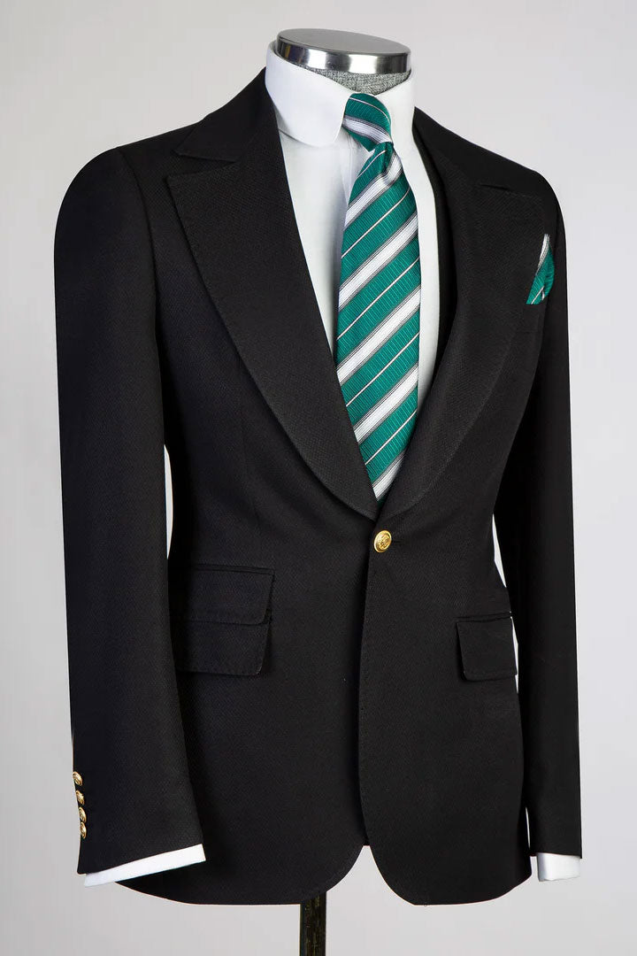 Black One-button Peak Lapel Jacket