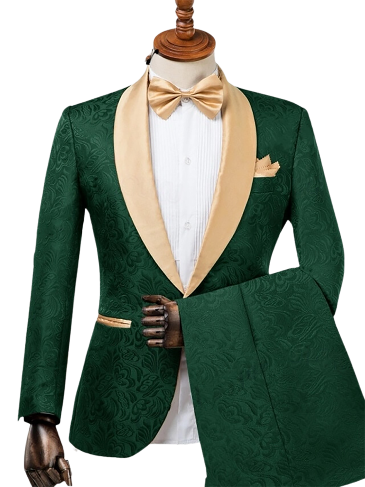 2 Piece Single Breasted Shawl Lapel Suits Green