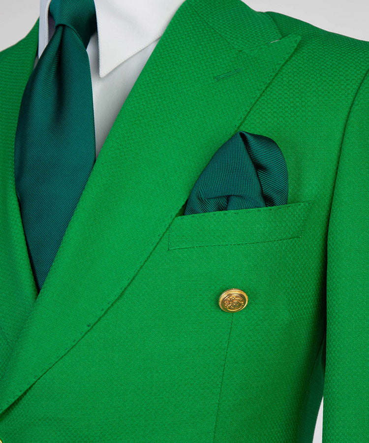 Green 2-piece Double-breasted Peak Lapel Suit