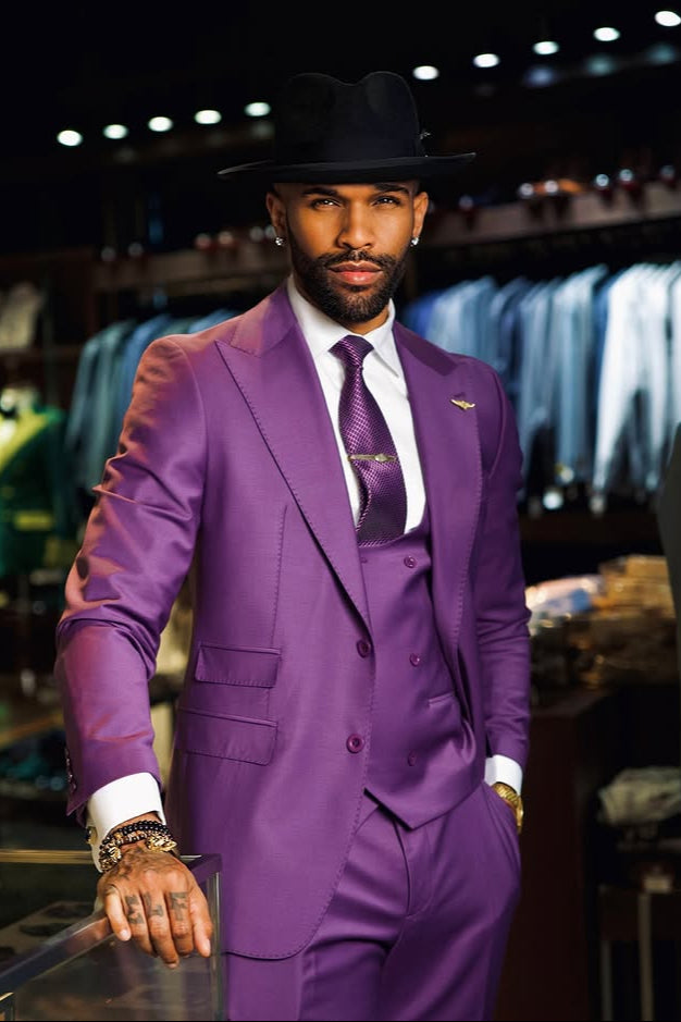 Classy Purple Peaked Lapel Single Breasted Wedding Groom Suits