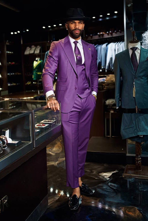 Classy Purple Peaked Lapel Single Breasted Wedding Groom Suits