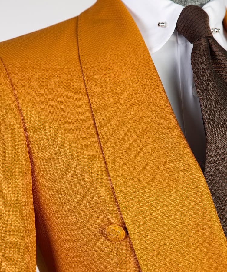 2 Piece Double Breasted Shawl Lapel Orange Belted Tuxedos