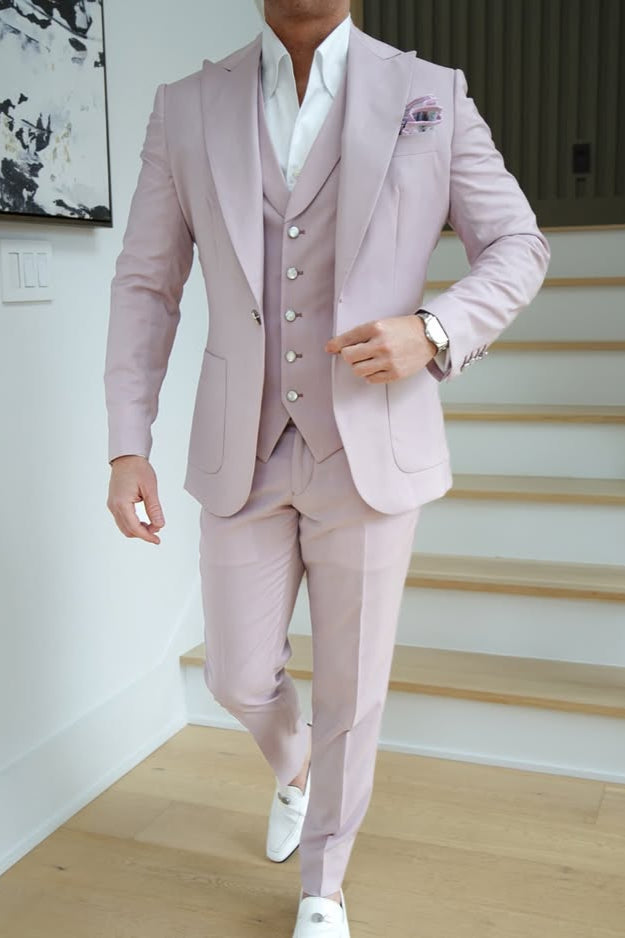 Classic Pink Peaked Lapel Single Breasted Suit for Wedding