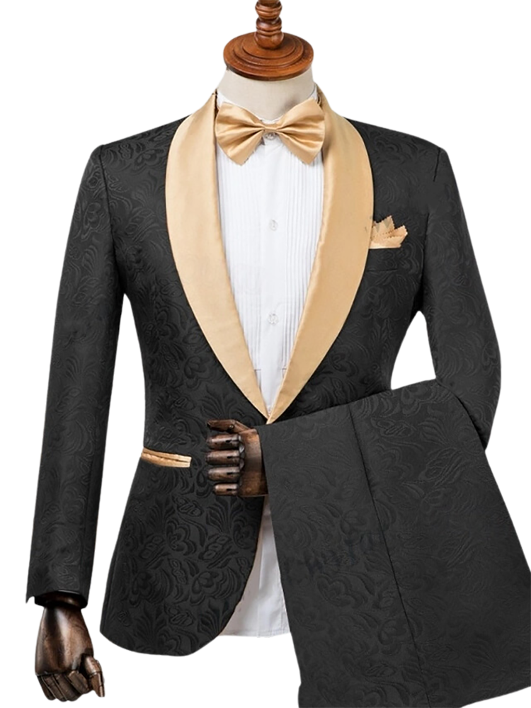 2 Piece Single Breasted Shawl Lapel Suits Black