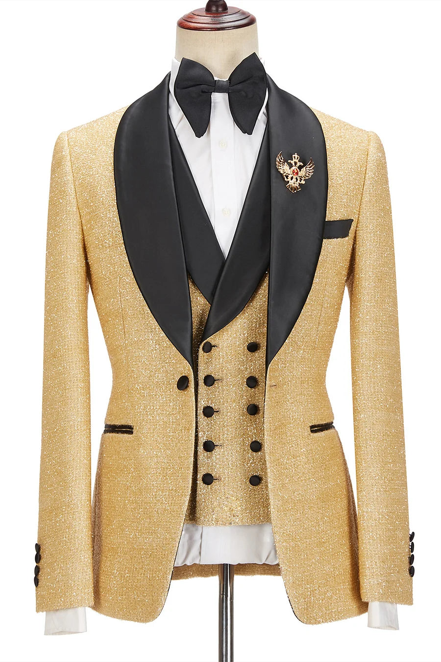 Andrew Sparkly Golden Shawl Lapel Single Breasted Prom/Wedding Suits