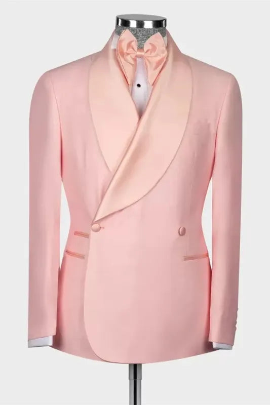 Pink Double Breasted Shawl Lapel Bespoke Men's Suits
