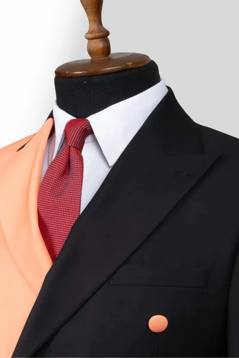 2 Piece Double Breasted Peak Lapel Apricot/Black Suits