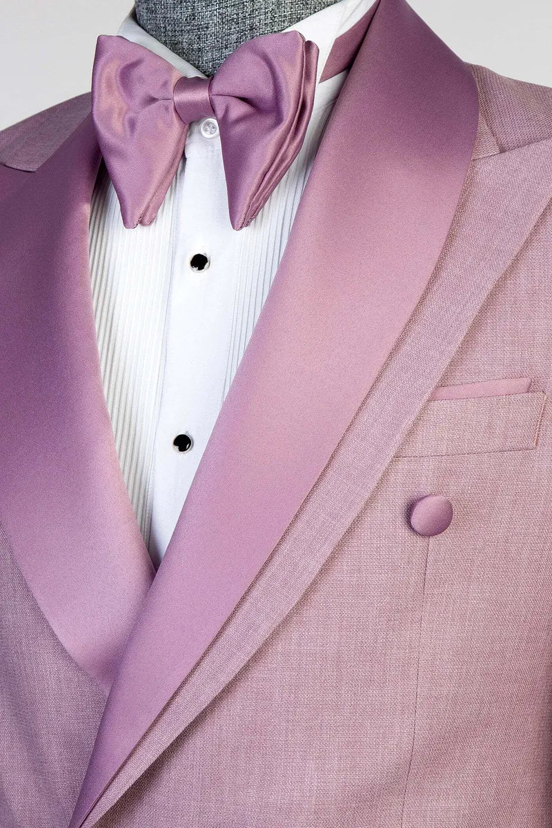 Pink Purple Peaked Lapel Double Breasted 2-pieces Suits with Long Hem