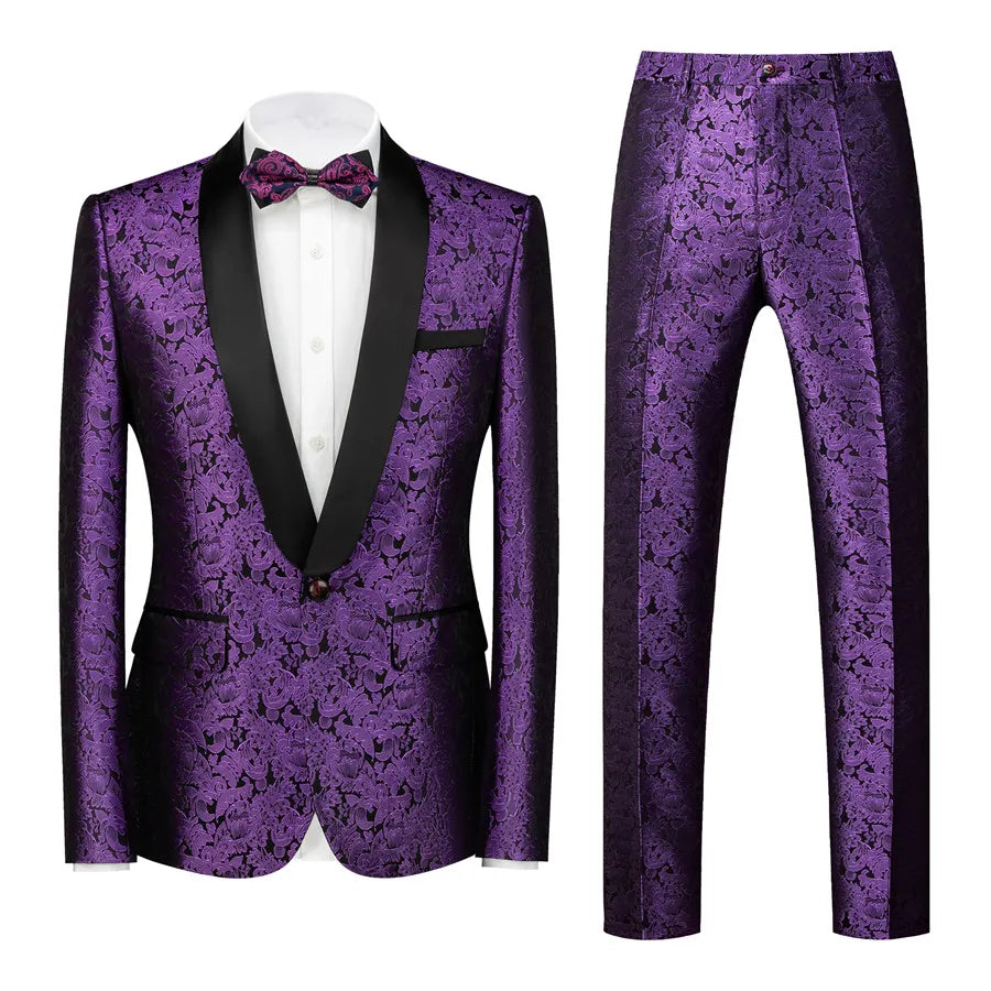 Purple Jacquard 2-piece Shawl Lapel Tuxedo