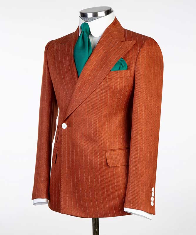 Orange Peaked Lapel One Button Striped Suit for Prom