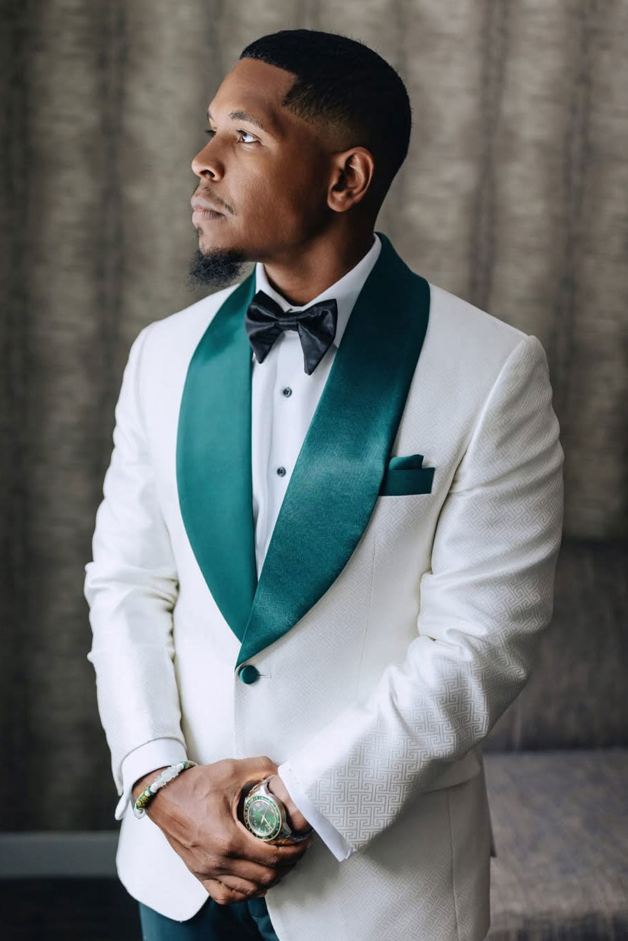 White Jacquard Shawl Lapel Tuxedo