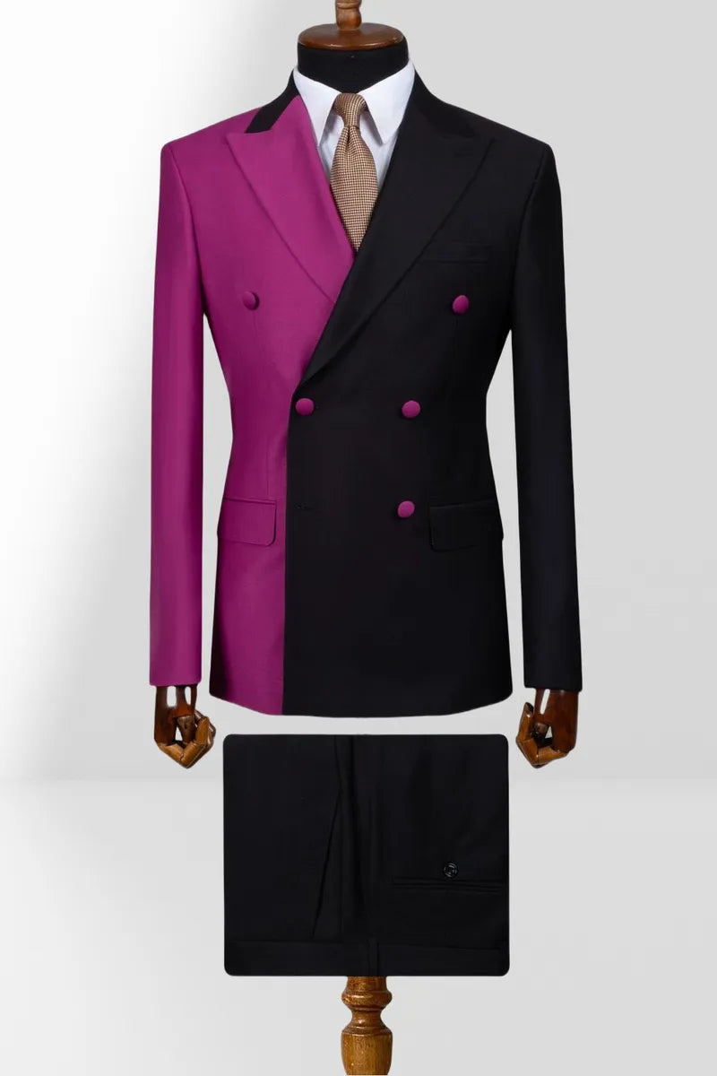 2 Piece Double Breasted Peak Lapel Men Suits Orange/Red/Black/Green