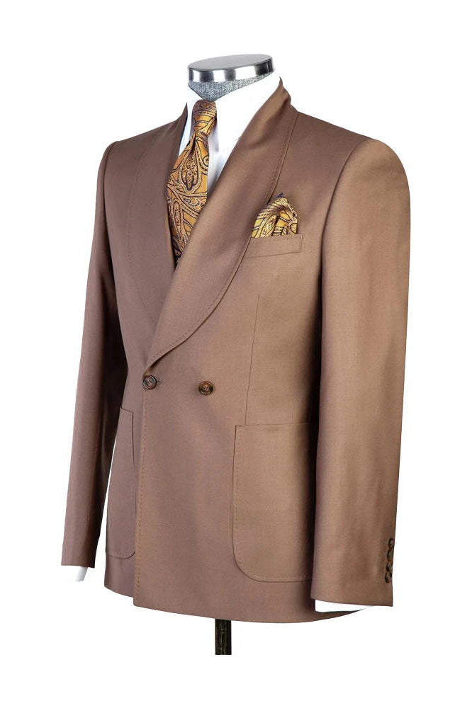 Brown 2 Piece Shawl Lapel Double Breasted Fashion Prom Suit