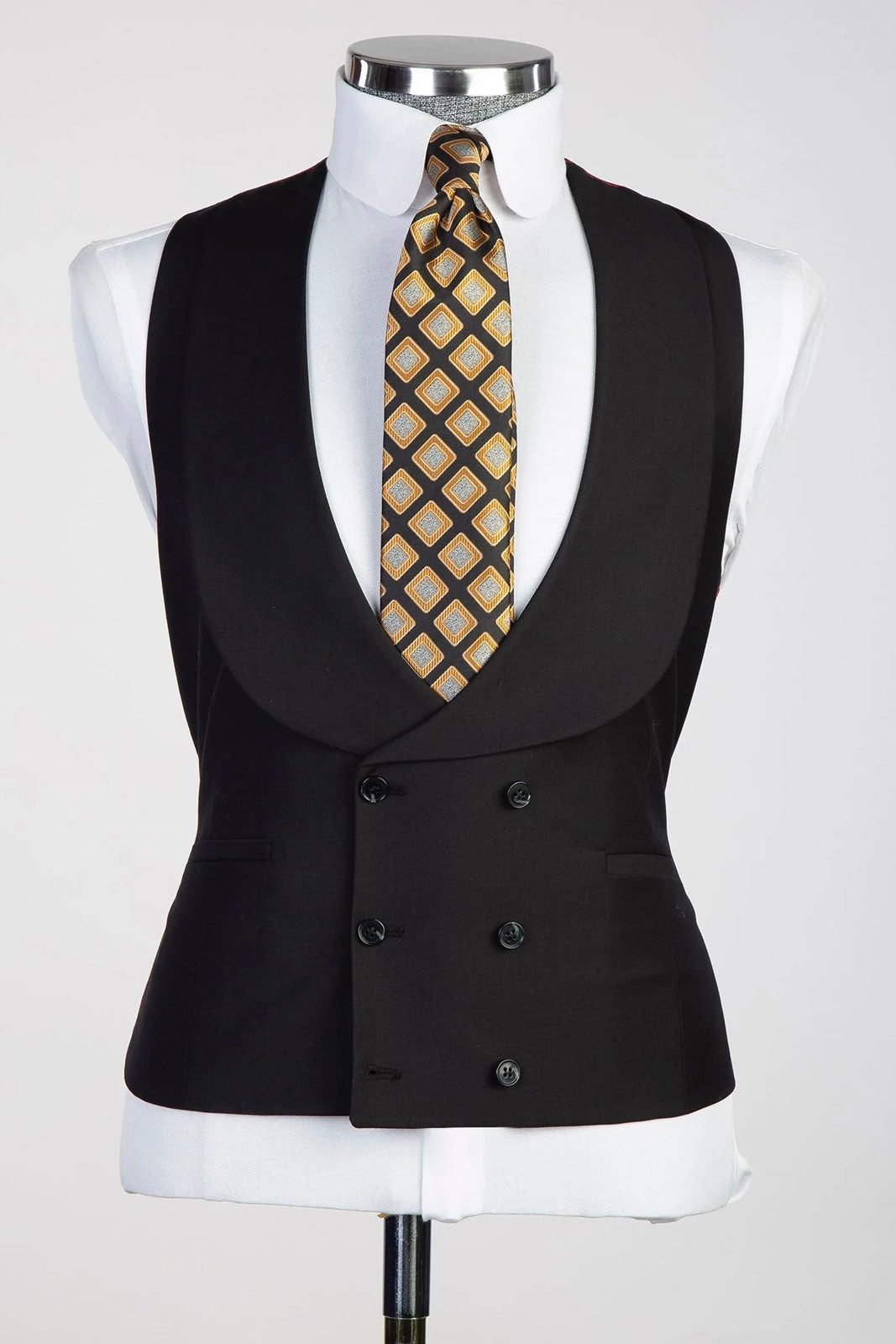 Black Wide peaked lapels Single Breasted 3-piece Formal Men's Suits