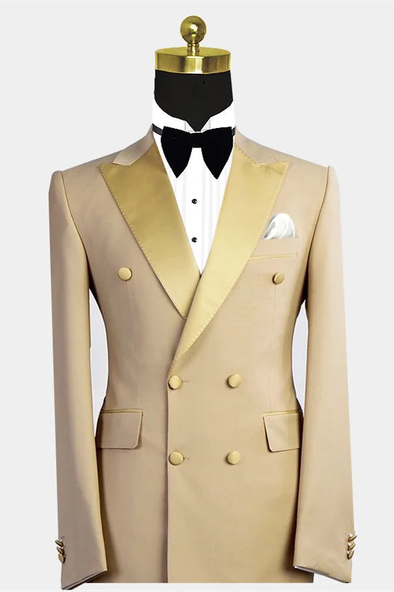 Light Yellow Peak Lapel Double Breasted Two-piece Men Suit