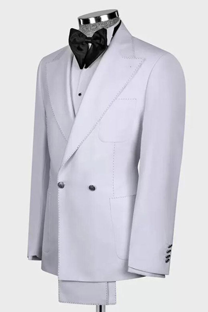 White 2-piece Peak Lapel Double Breasted Suit