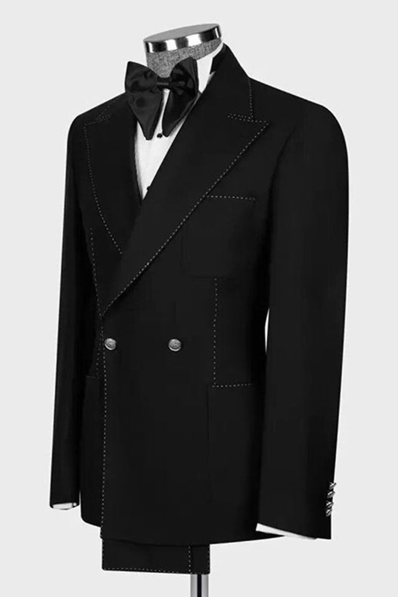 Black 2-piece Peak Lapel Double Breasted Suit