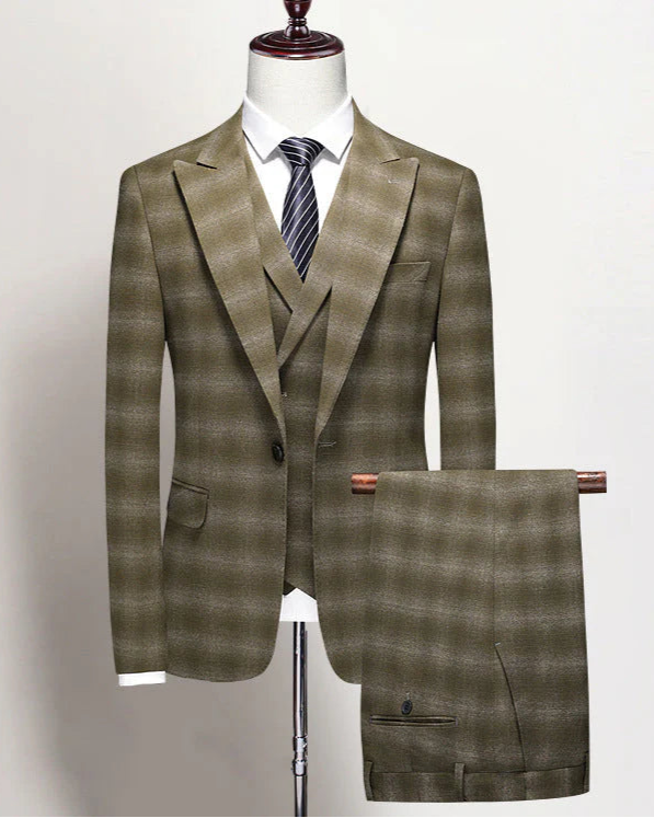 Light Green Plaid Peaked Lapel 3-piece Men Prom Suits