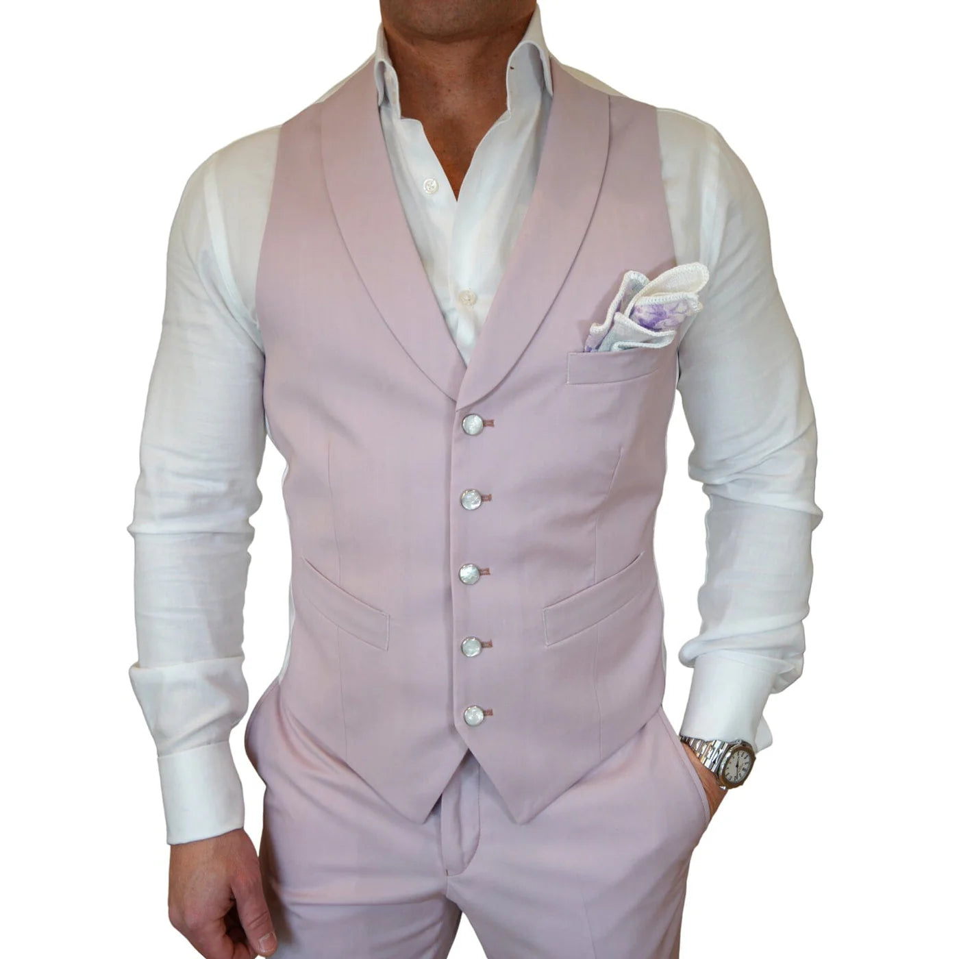 Classic Pink Peaked Lapel Single Breasted Suit for Wedding