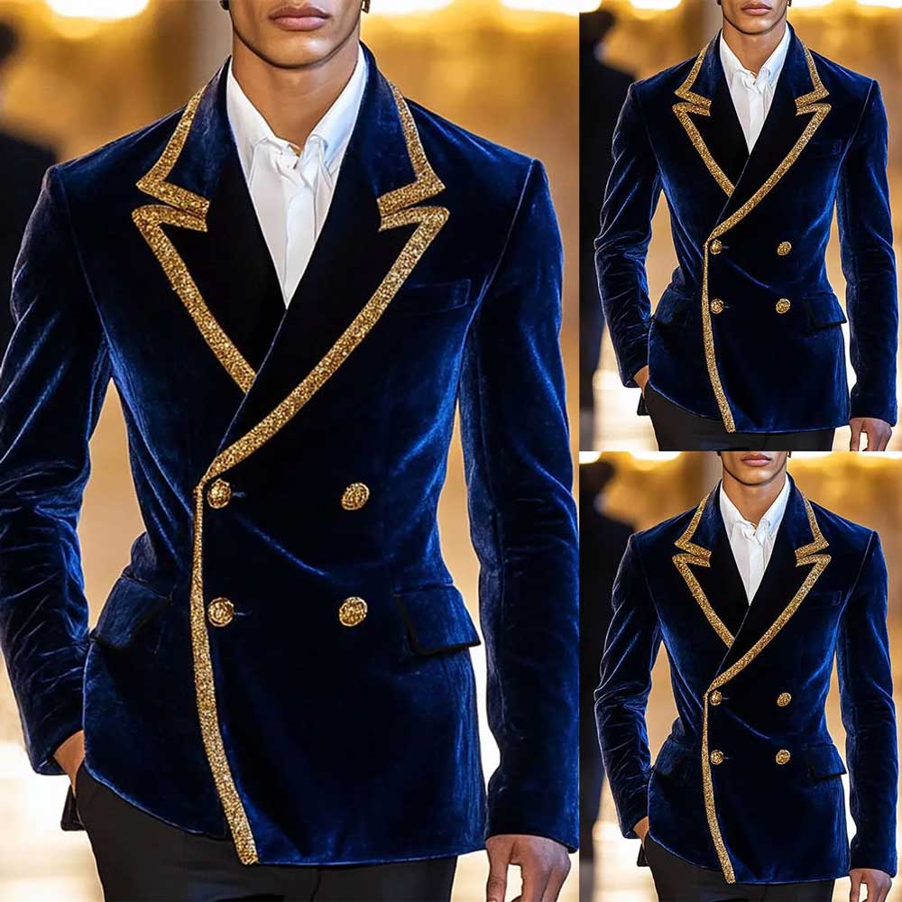 Chic Velvet 2-piece Prom Suit in Blue