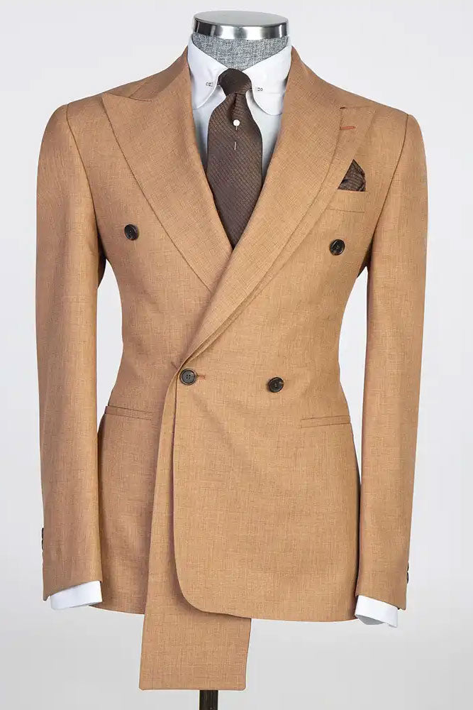 Brown Double-breasted 2-piece Peak Lapel Suits