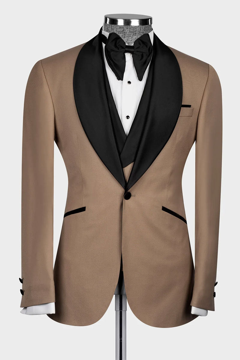 Khaki 3-piece Shawl Lapel Single Breasted Tuxedo