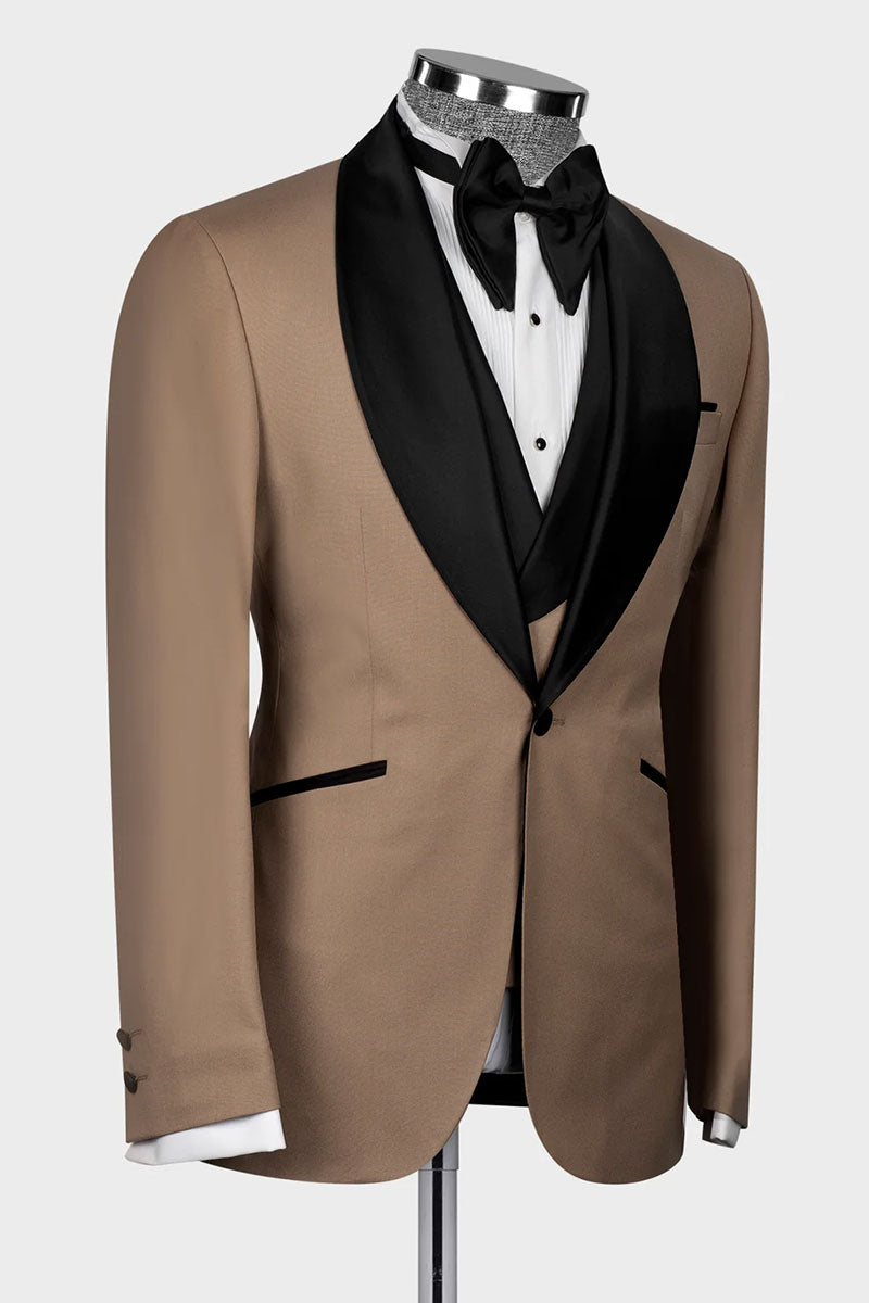 Khaki 3-piece Shawl Lapel Single Breasted Tuxedo