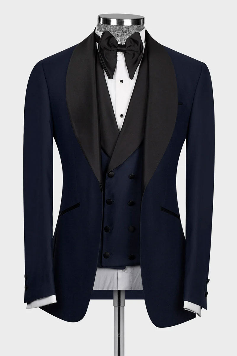 Navy 3-piece Shawl Lapel Single Breasted Tuxedo