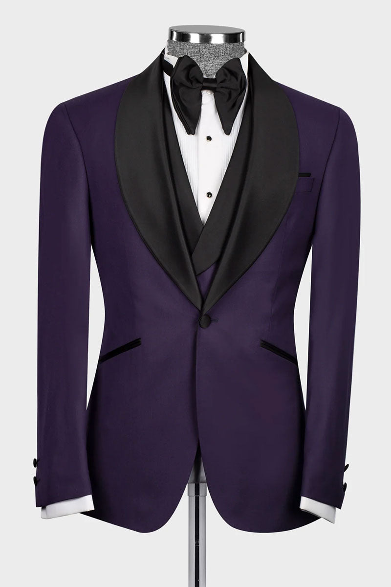Purple 3-piece Shawl Lapel Single Breasted Tuxedo