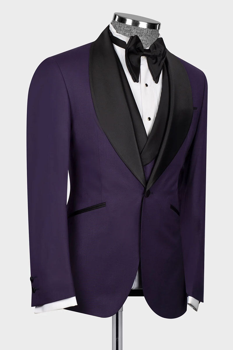 Purple 3-piece Shawl Lapel Single Breasted Tuxedo