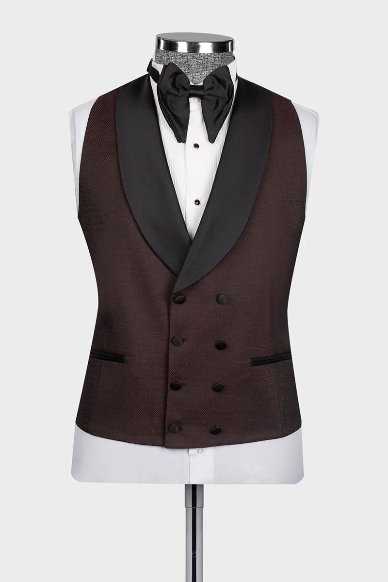 Burgundy 3-piece Shawl Lapel Single Breasted Tuxedo