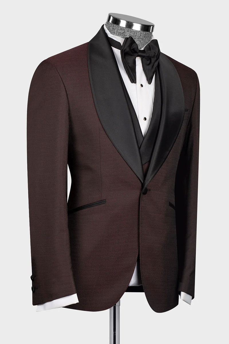 Burgundy 3-piece Shawl Lapel Single Breasted Tuxedo