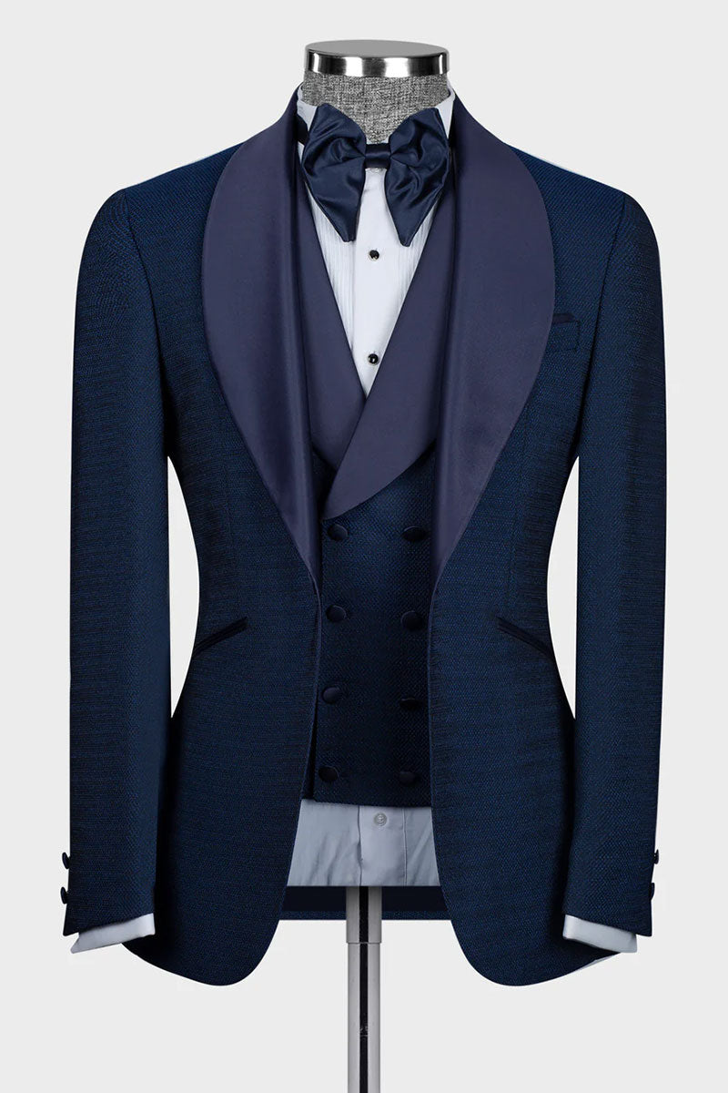 Navy 3-piece Shawl Lapel Single Breasted Tuxedo