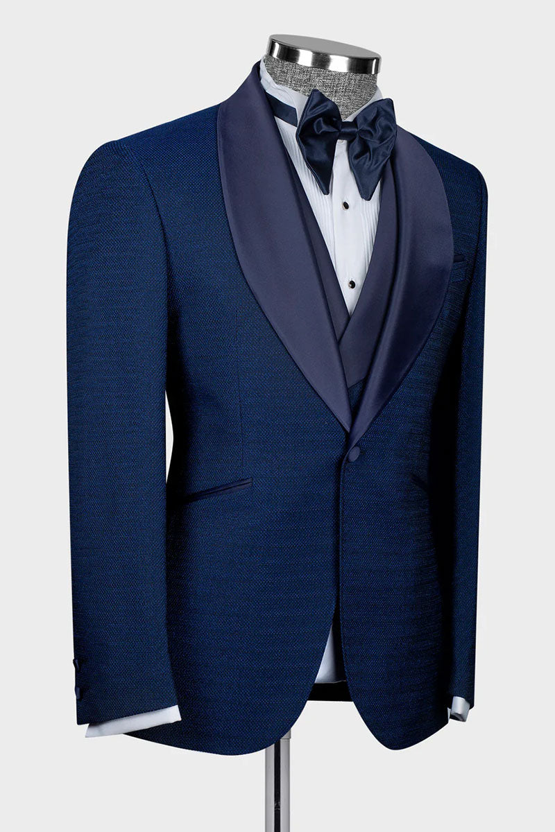 Navy 3-piece Shawl Lapel Single Breasted Tuxedo