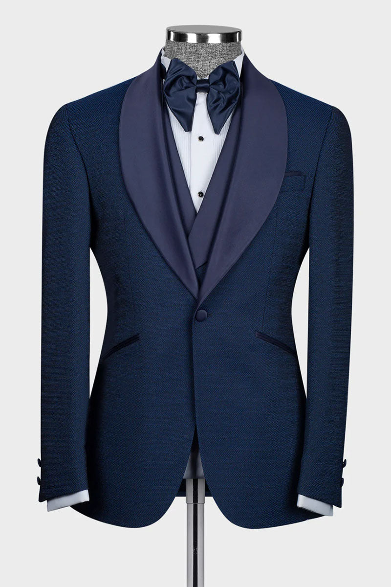 Navy 3-piece Shawl Lapel Single Breasted Tuxedo