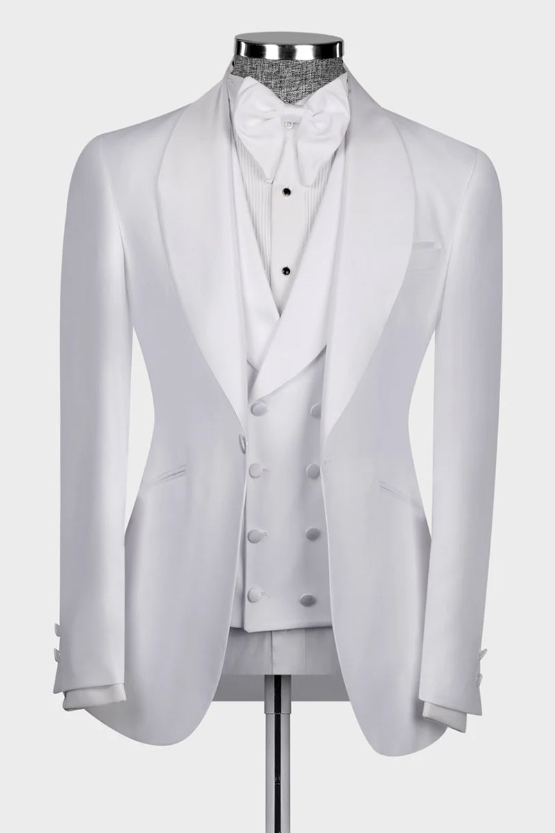 White 3-piece Shawl Lapel Single Breasted Suit