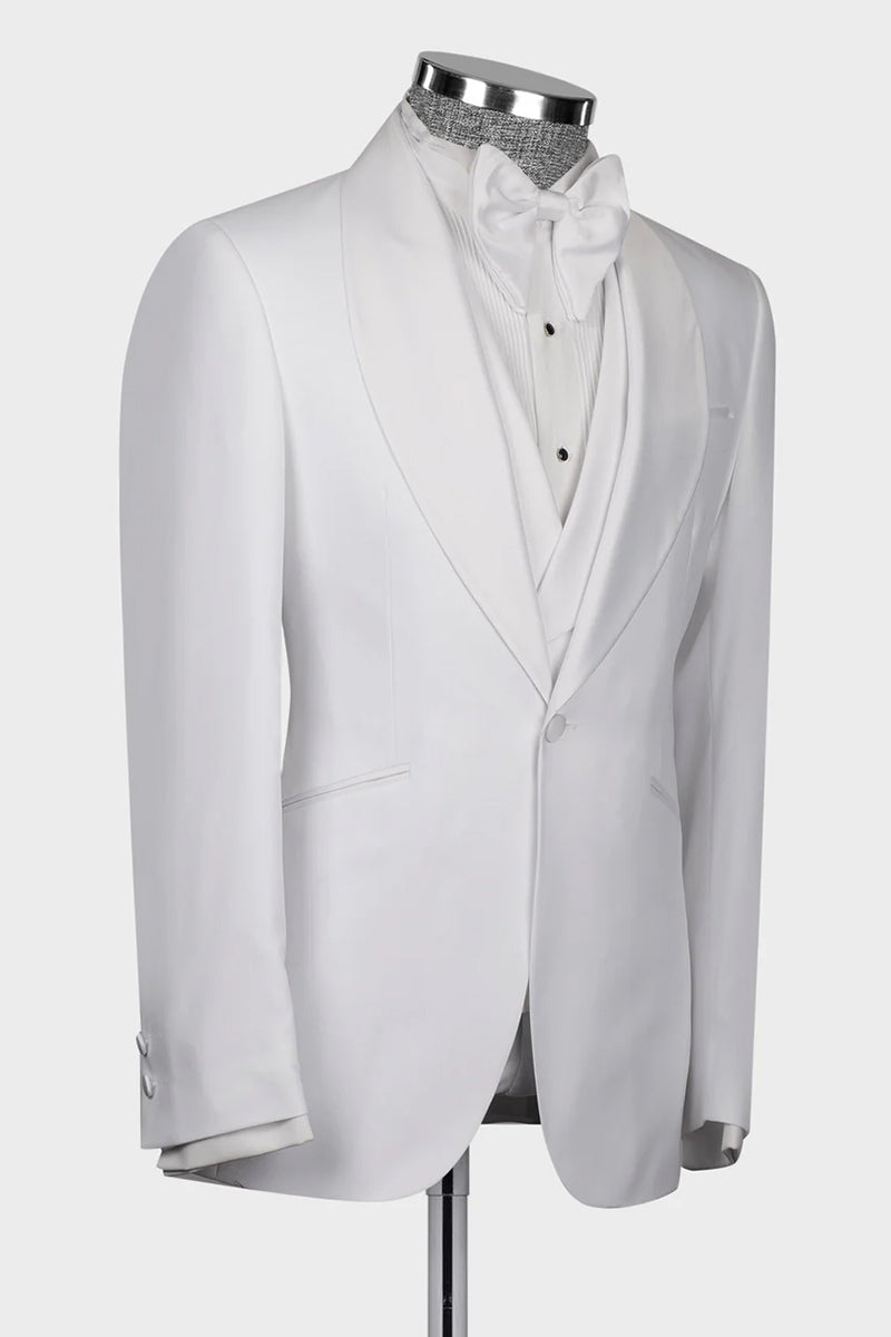 White 3-piece Shawl Lapel Single Breasted Suit