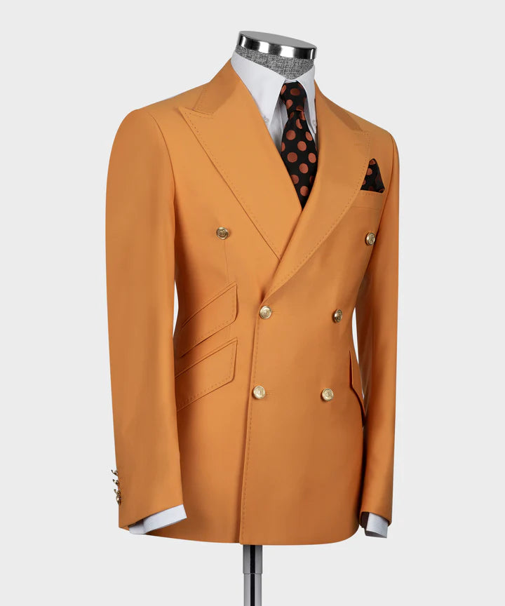 Latest Peaked Lapel Orange Double Breasted Suit for Prom